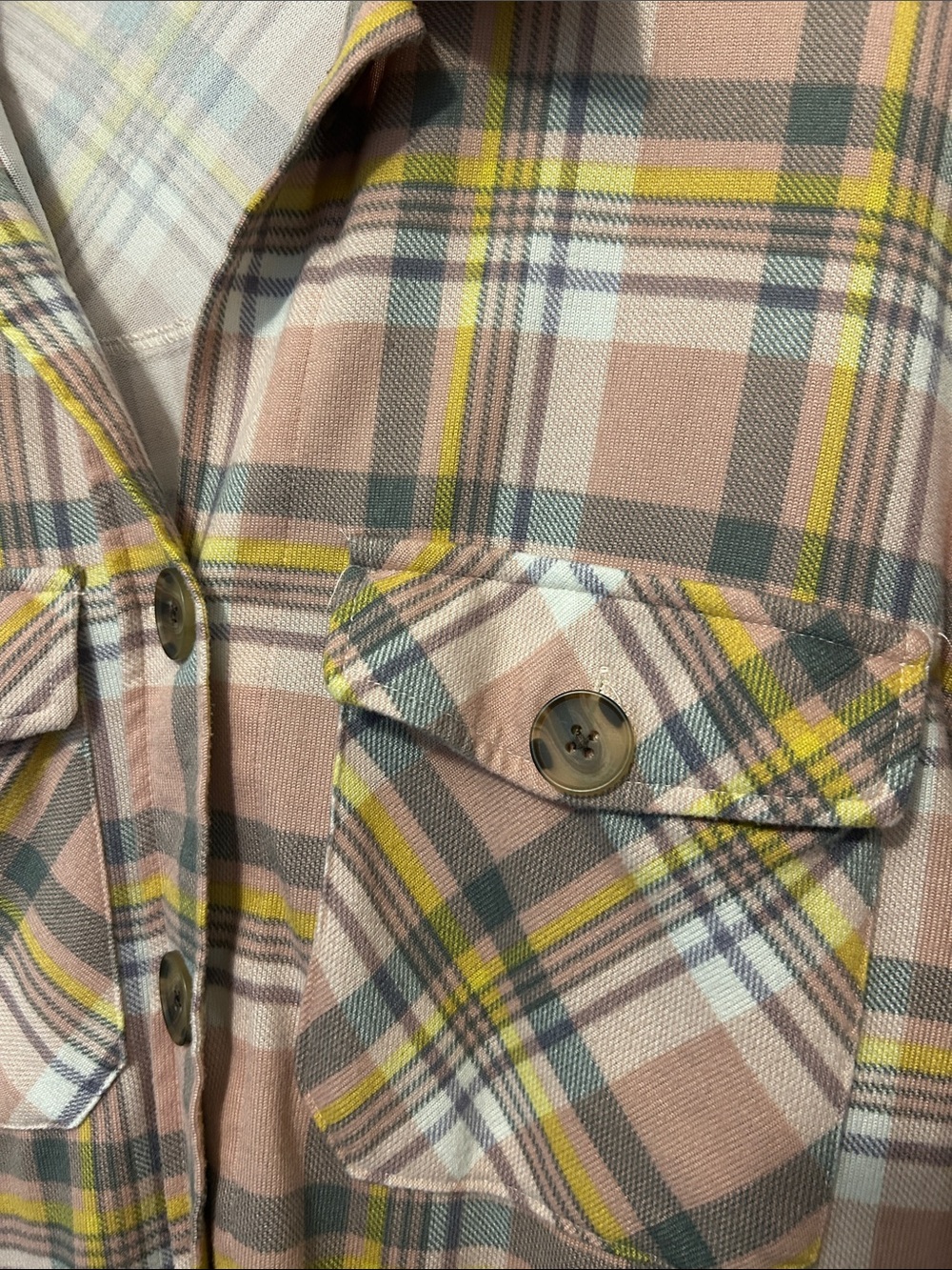 Eden & Olivia Pink Plaid Button-Front Shirt with Mustard Accents - Medium - Picture 5 of 9